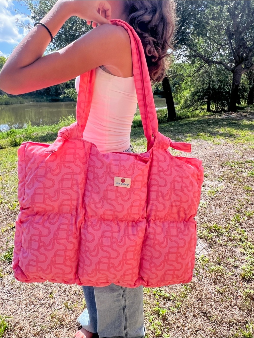 XL Bubble Quilted Pink/Coral Tote Bag